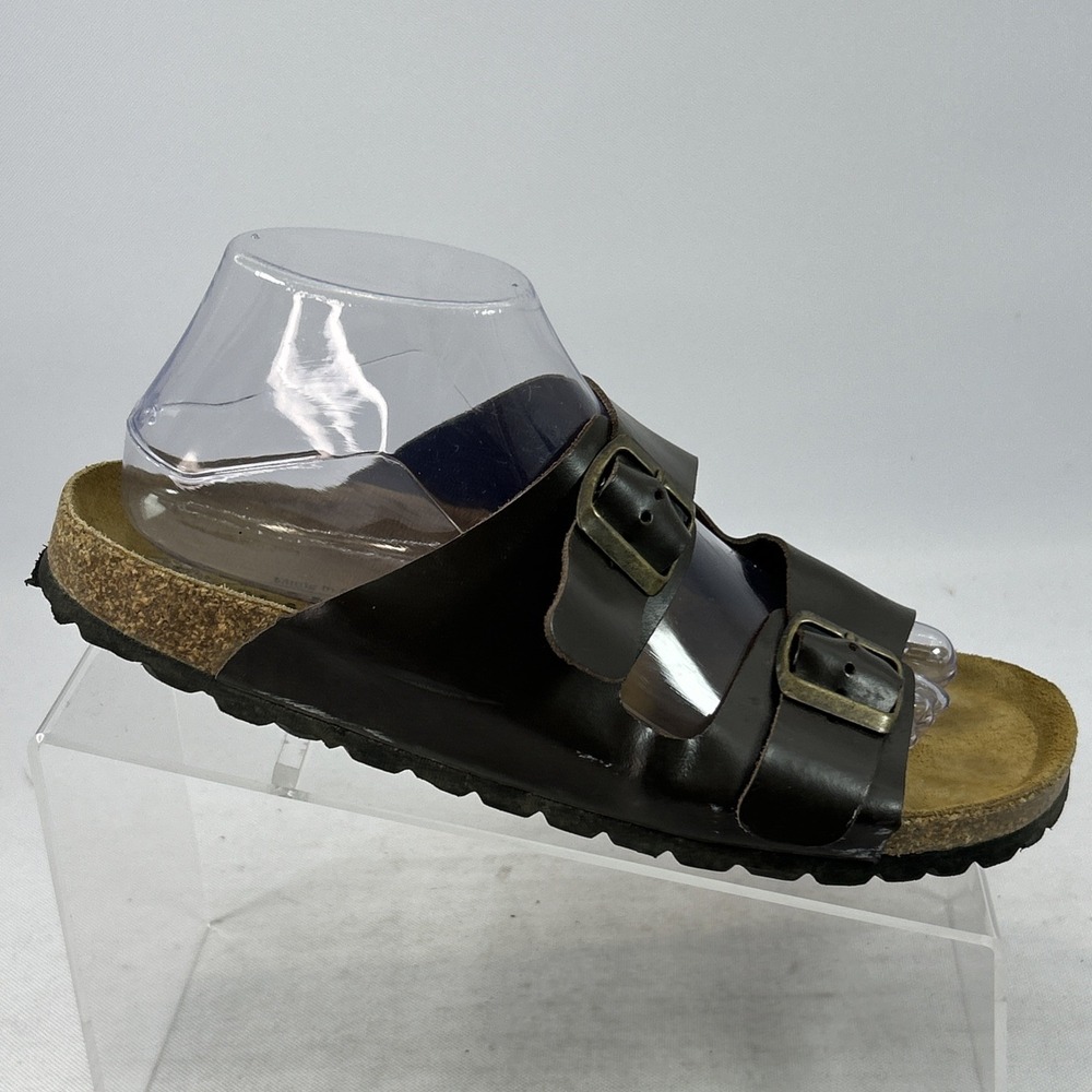 Plakton Beta Leather Sandals Women's Size 40EU 9.5US Brown Cork Footbed Buckled - Picture 2 of 13
